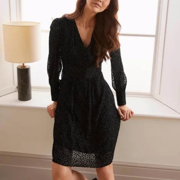 Boden Dresses & Skirts - Boden Dalmatian Print Velvet Burnout Dolores Black Dress 6
